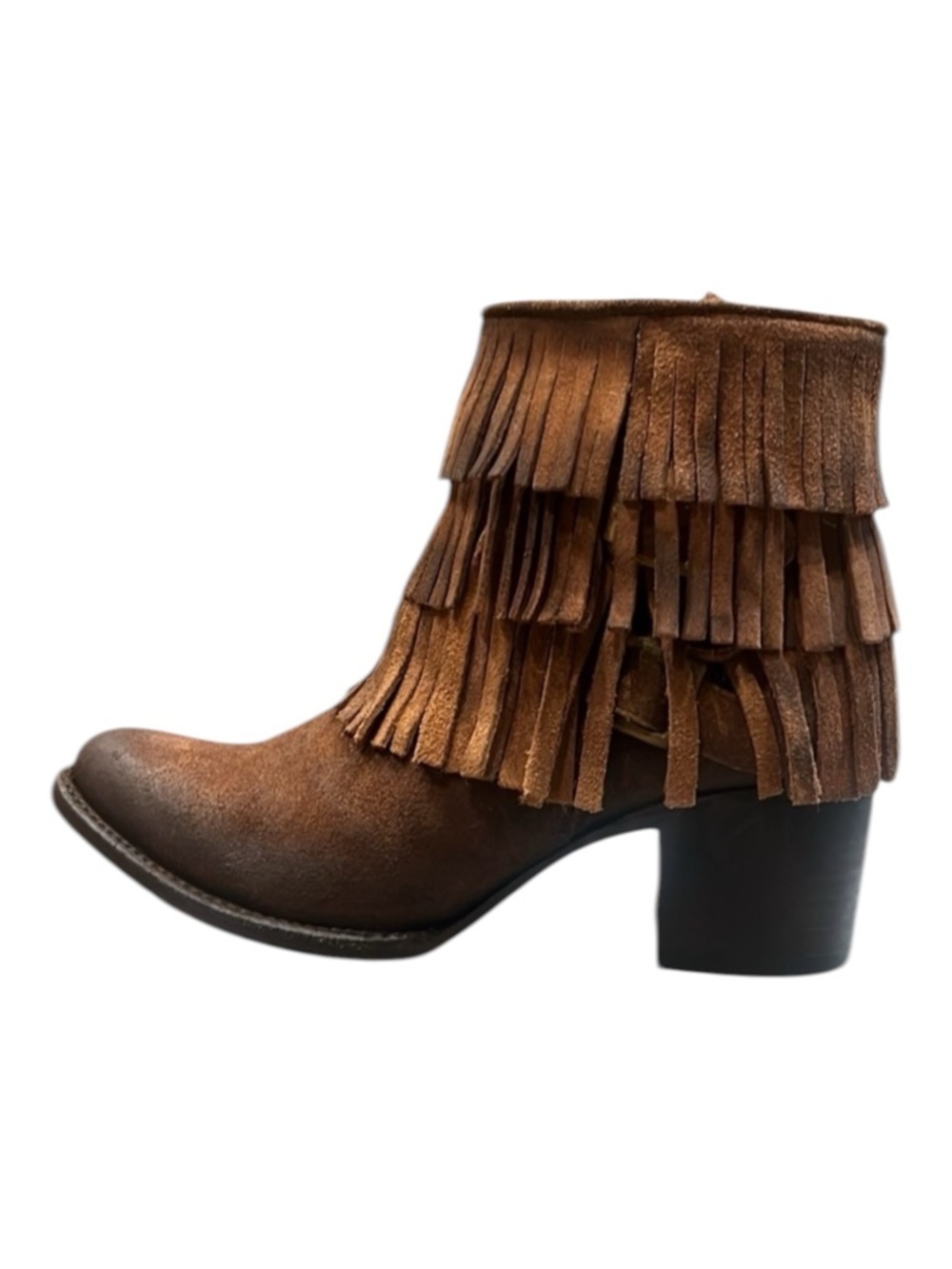 Freebird by Steven Belle Fringe Boho Bootie Suede BOOTS Western Brown Boots SZ 7
